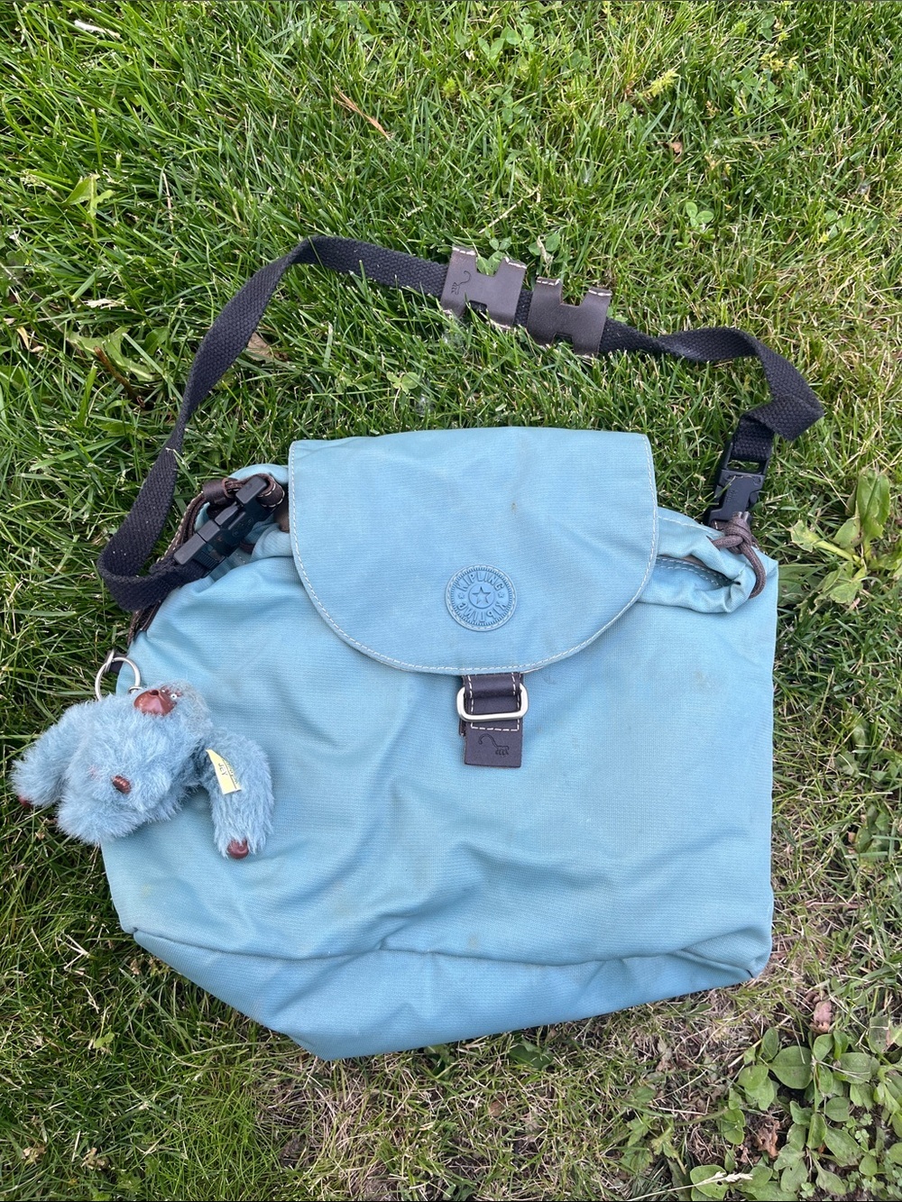 Kipling Sky Blue Nylon Crossbody Bag with Bear Charm